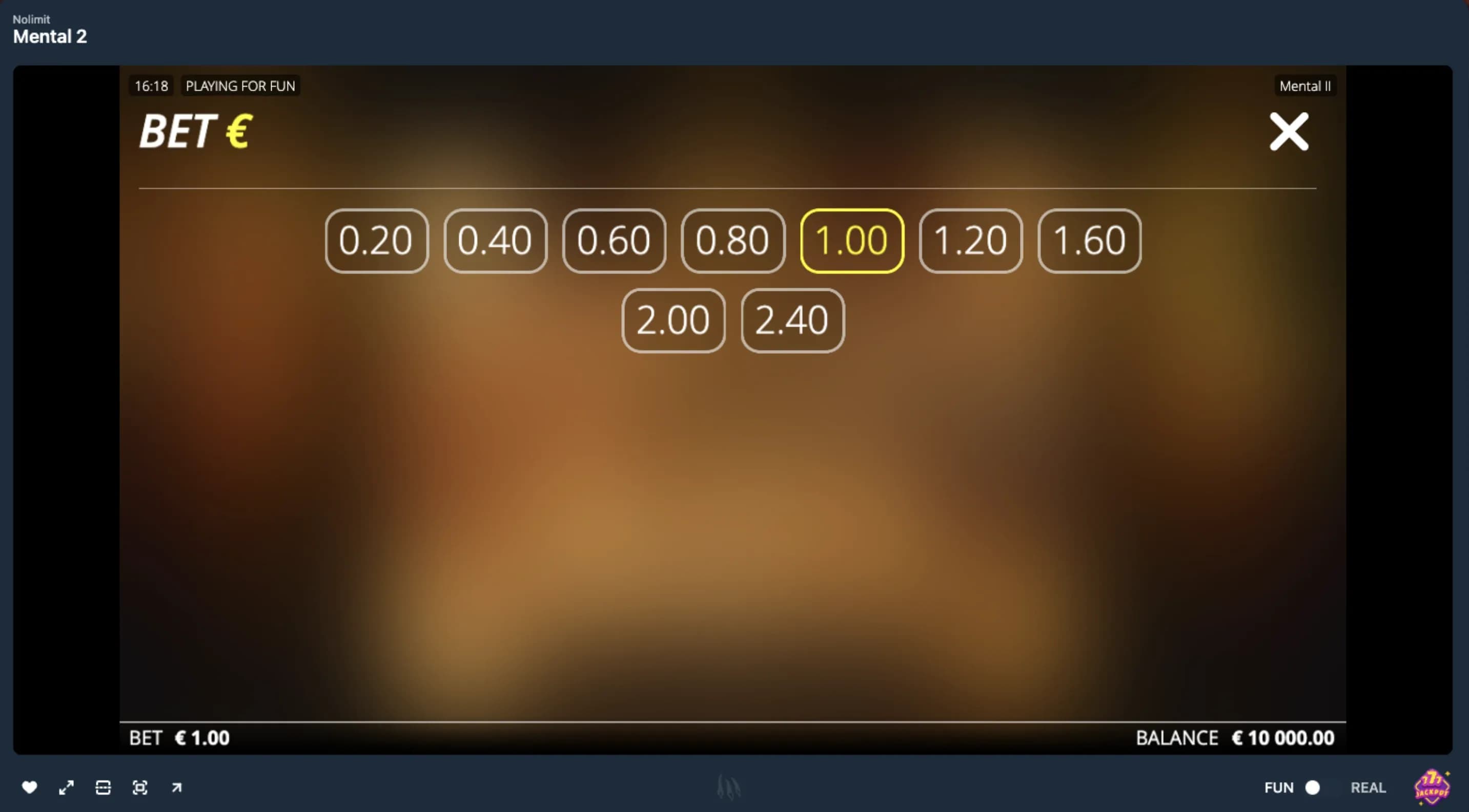 Slot game bet settings with multiple stake options displayed