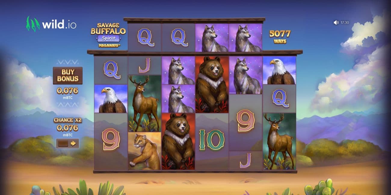 Savage Buffalo Spirit slot gameplay with reels, symbols and buffalo themed visuals