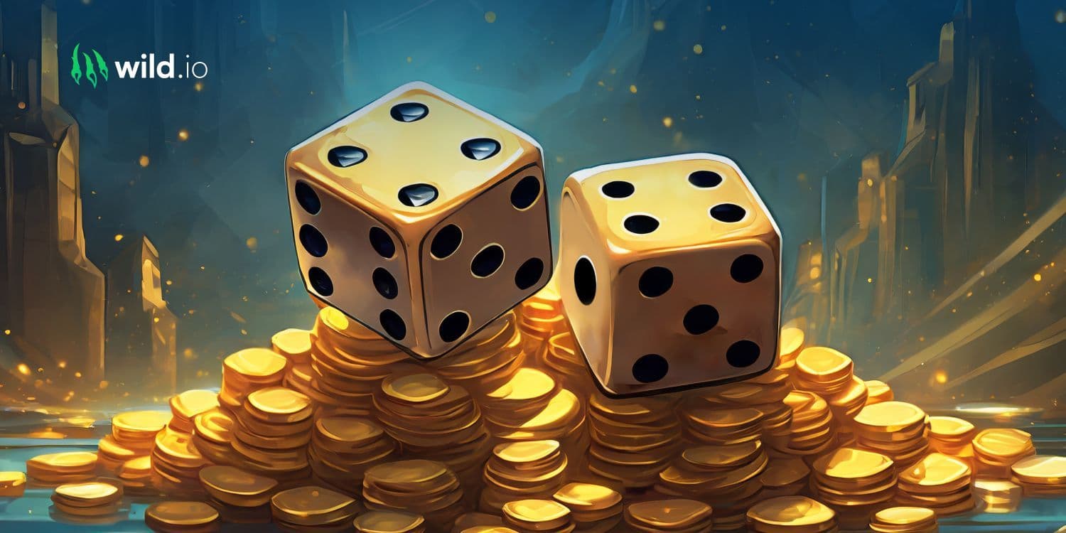 Craps gameplay showing dice, chips and betting outcomes on table