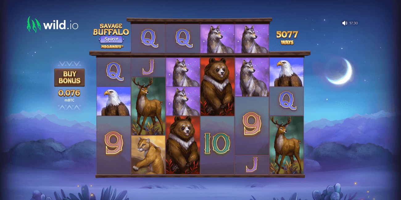 Savage Buffalo Spirit slot gameplay showing reels, symbols and winning combinations